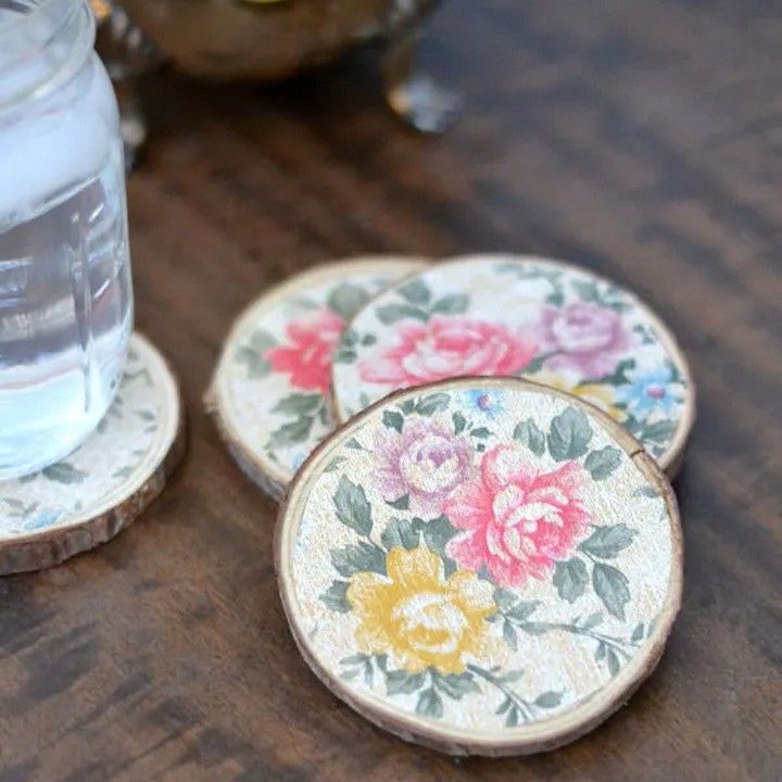 Vintage Floral Wood Coasters