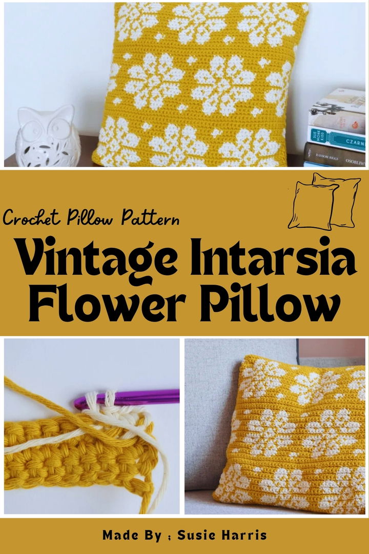 Vintage Intarsia Flower Pillow