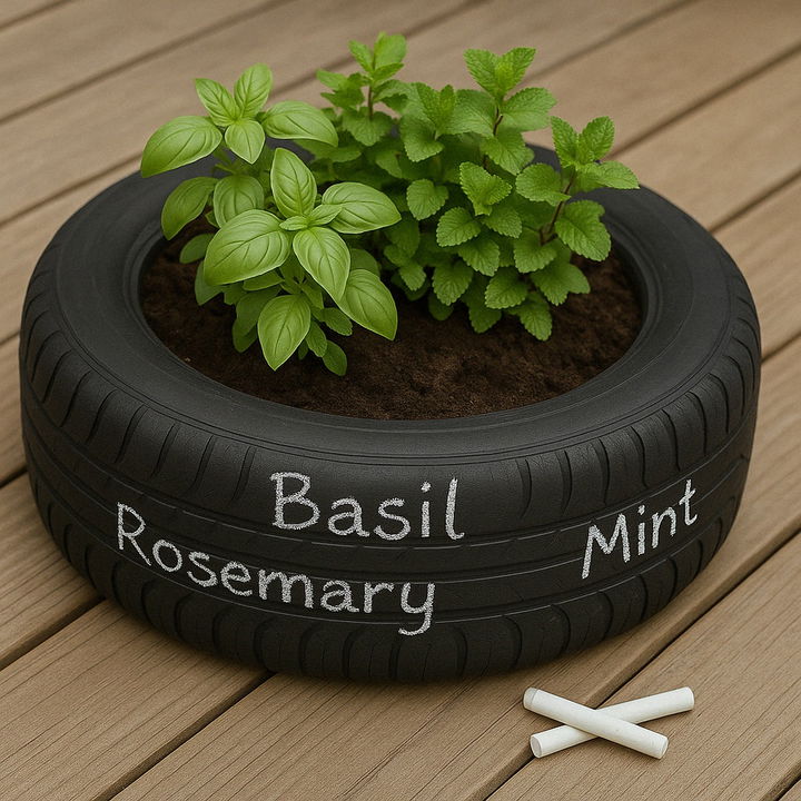Chalkboard Tyre Herb Planter