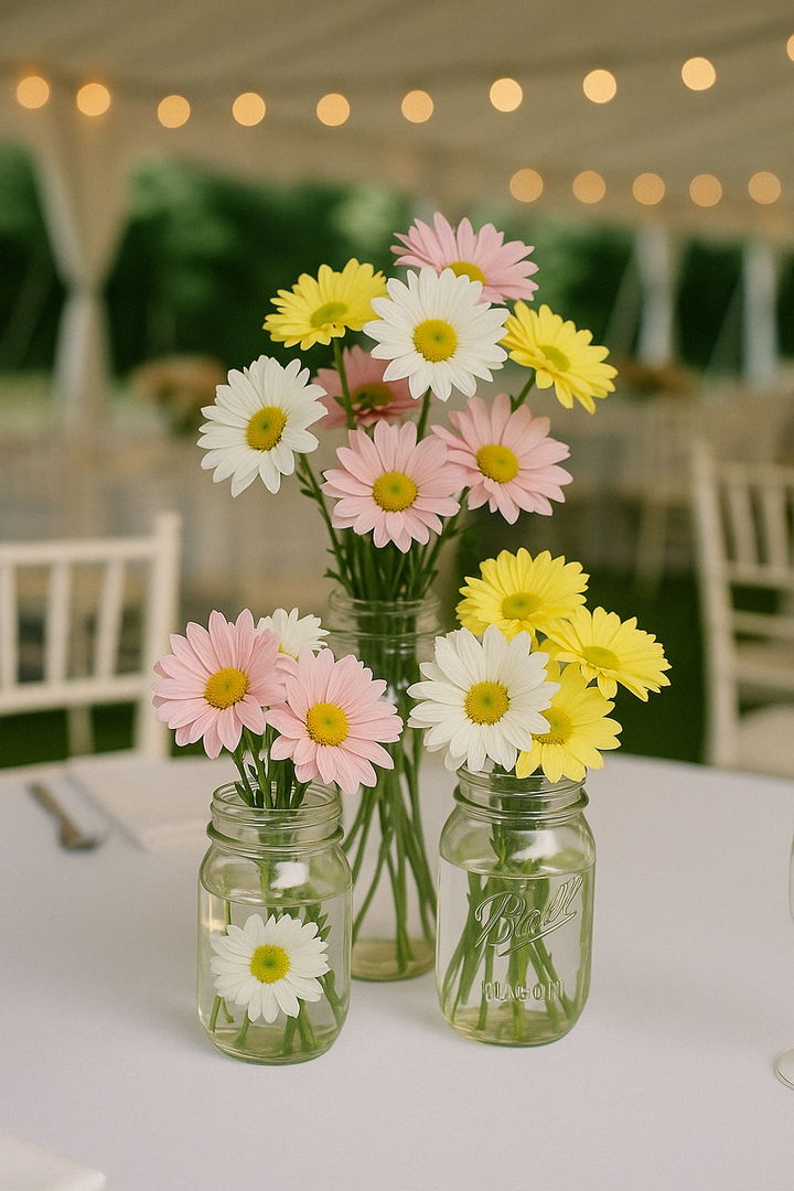 Clustered Jars with Mixed Daisy Colors