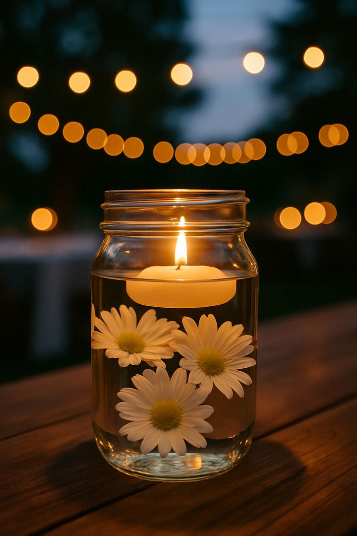 Floating Daisy Candle Mason Jars