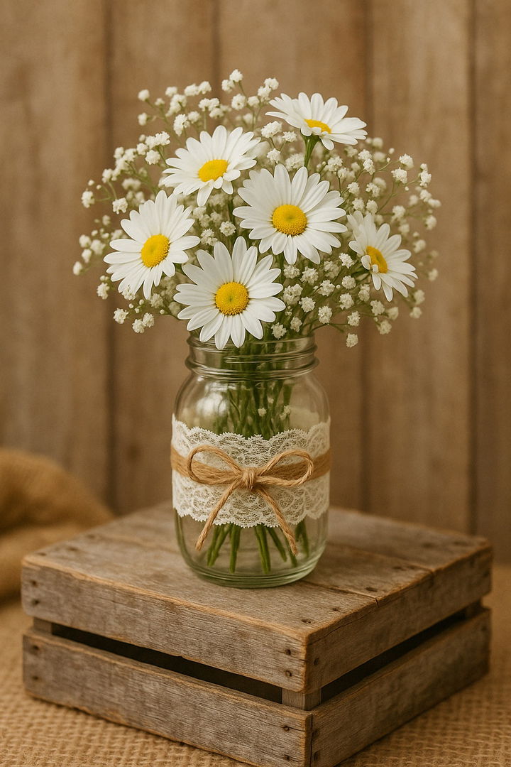 Lace Detailed Mason Jar Bouquets