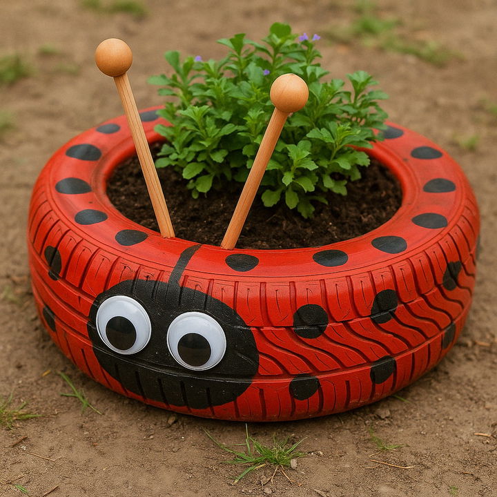Ladybug Tyre Planter