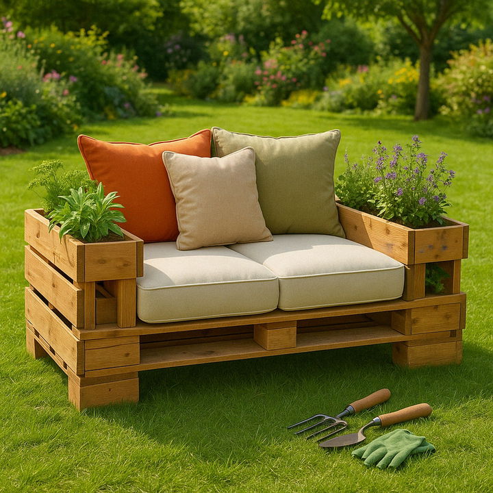 Pallet Loveseat with Built In Planter Arms