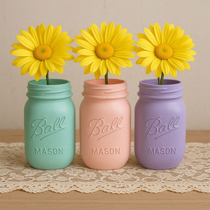 Pastel Painted Jars with Yellow Daisies