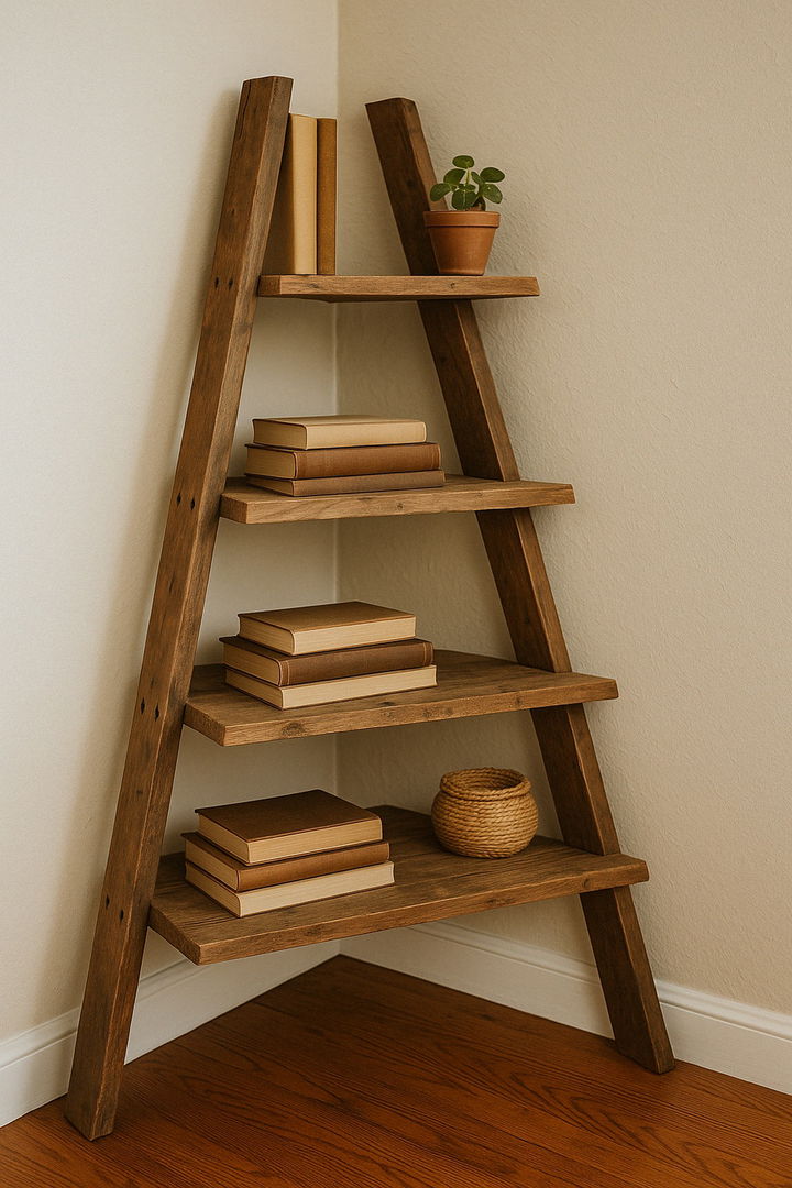 Rustic Corner Ladder Shelf