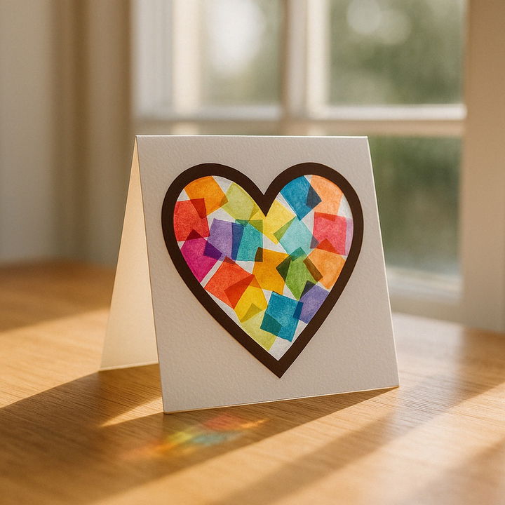 Tissue Paper Stained Glass Heart Card