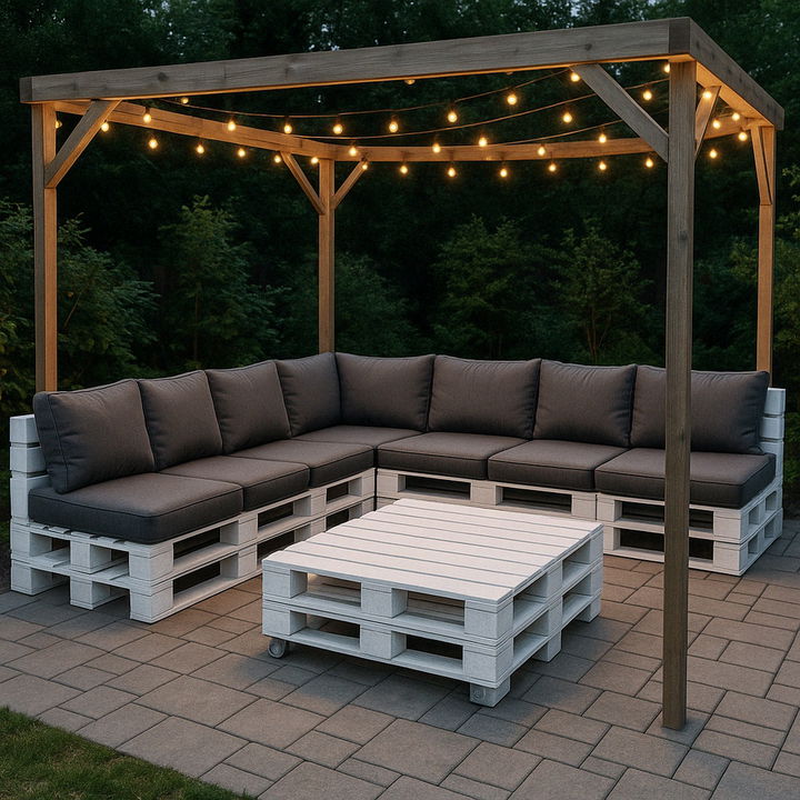 U Shaped Pallet Sofa with Coffee Table