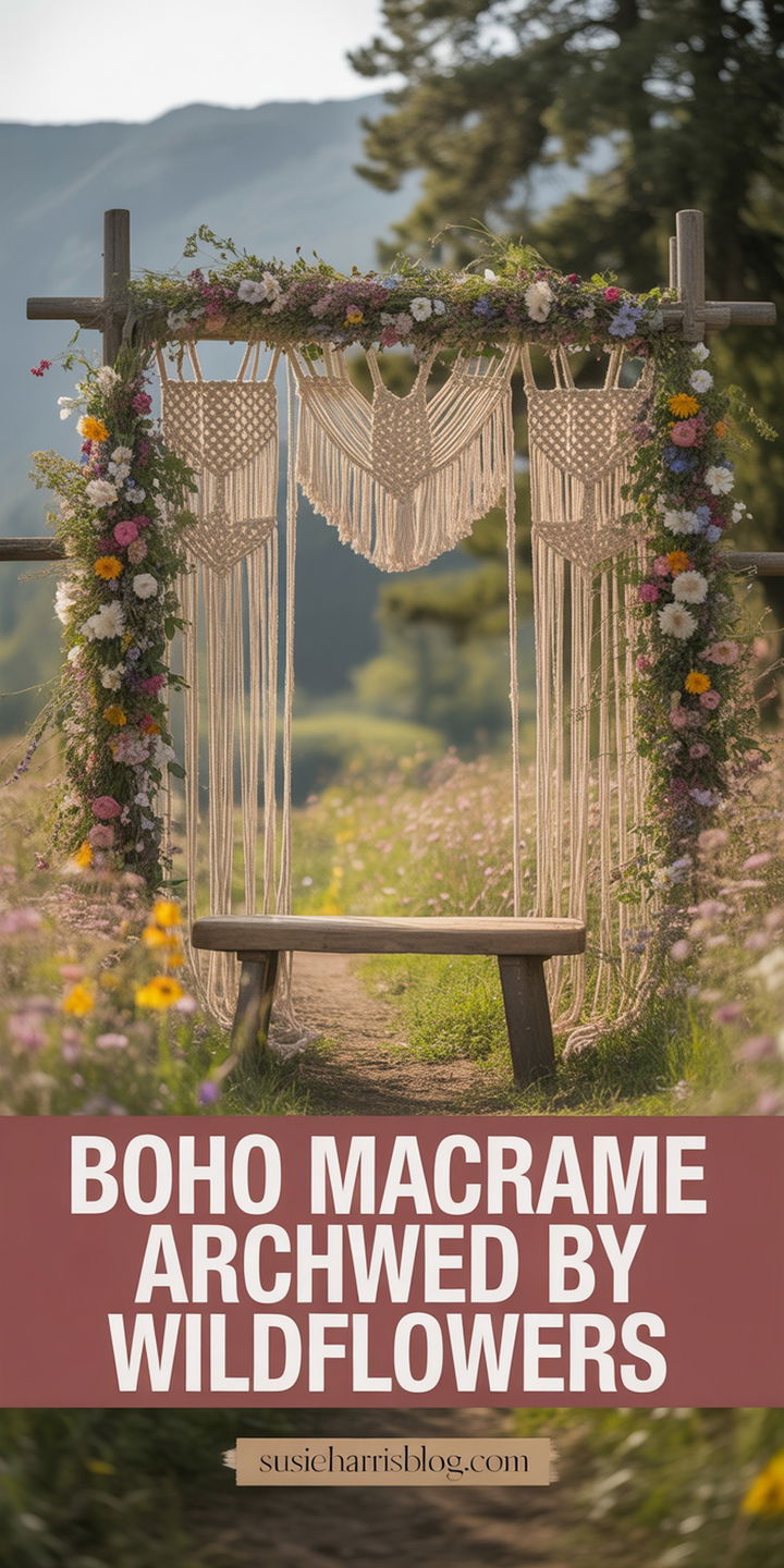 Boho Macrame Archway Framed By Wildflowers