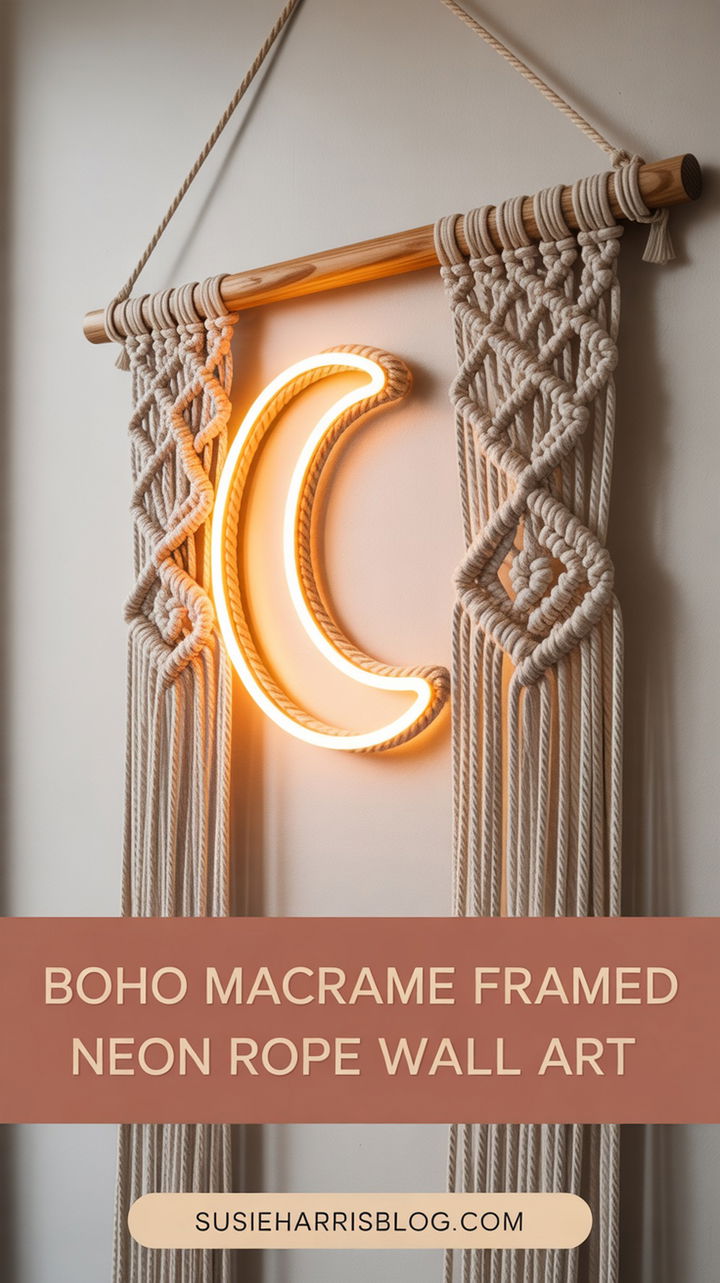 Boho Macrame Framed Neon Rope Wall Art