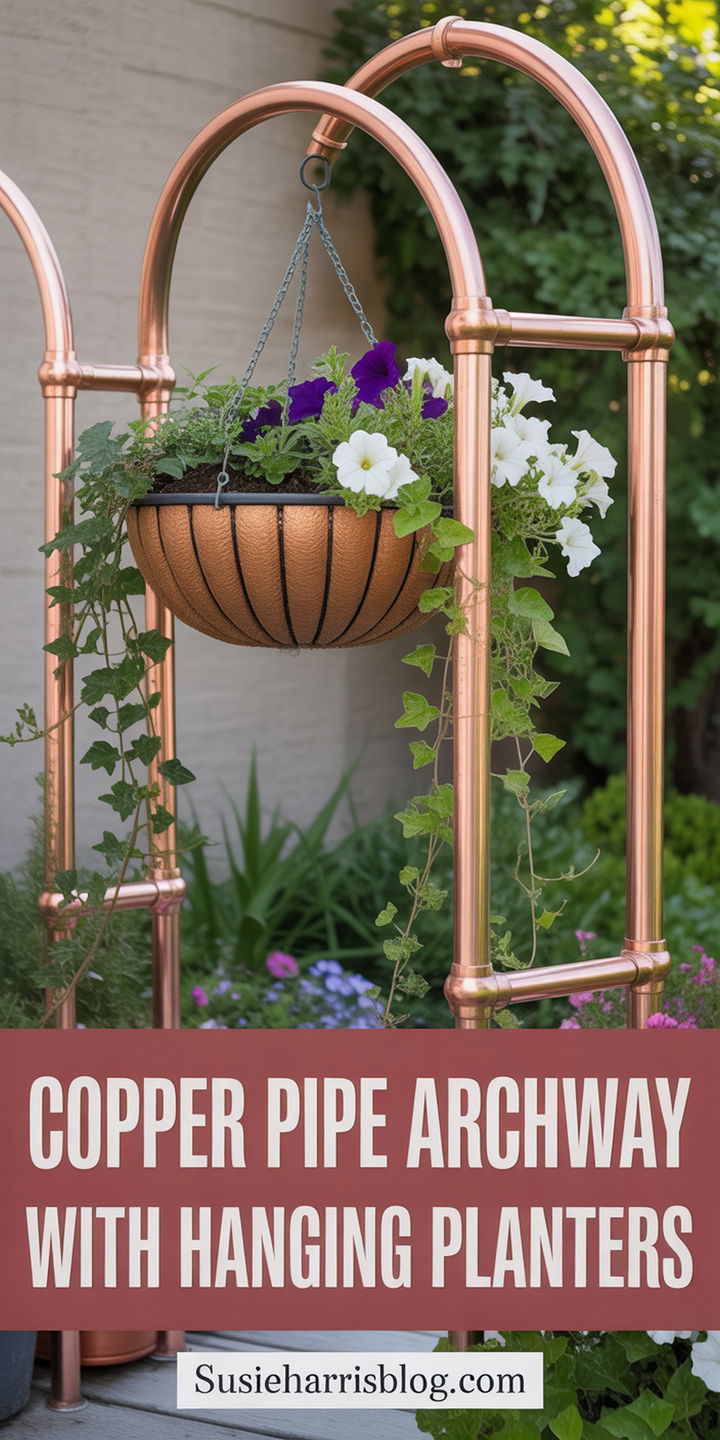 Copper Pipe Archway With Hanging Planters