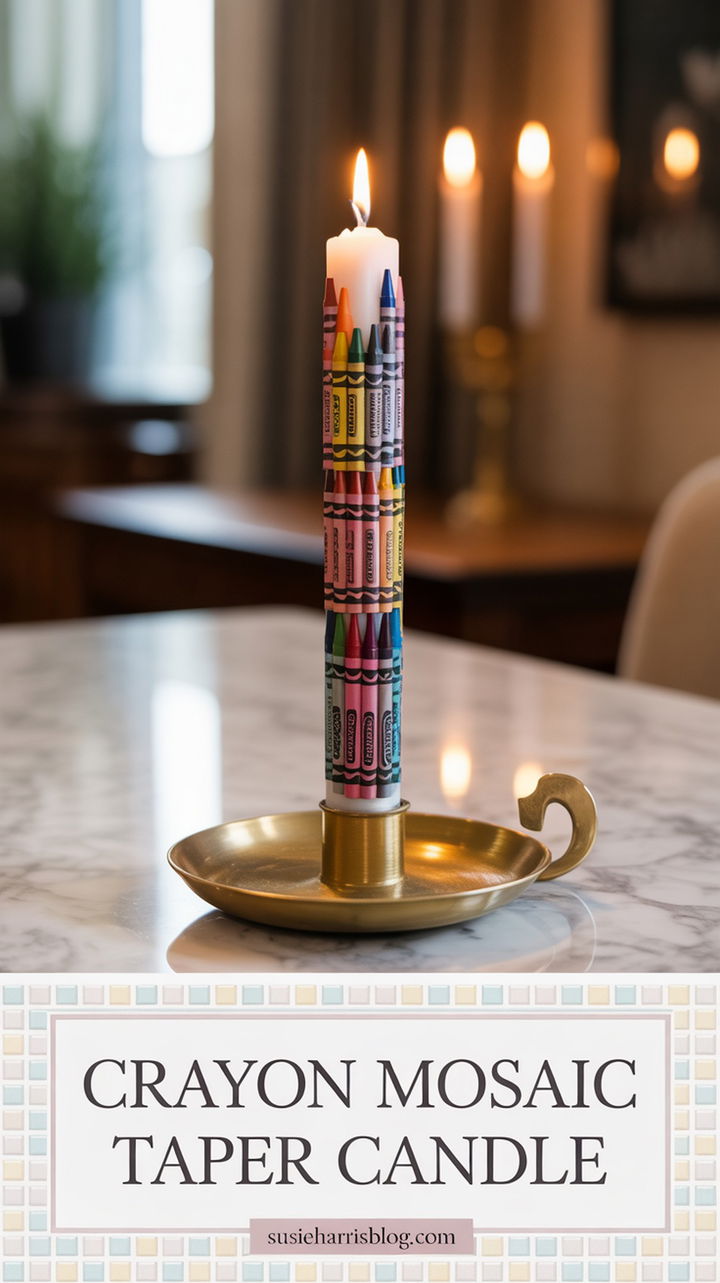 Crayon Mosaic Taper Candle