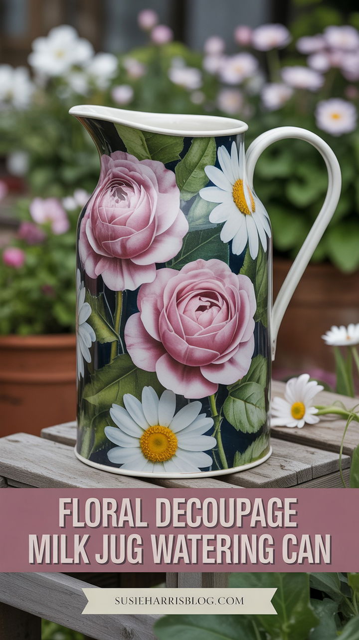 Floral Decoupage Milk Jug Watering Can
