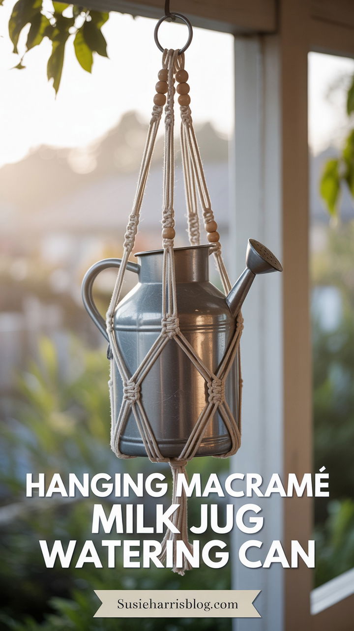 Hanging Macramé Milk Jug Watering Can