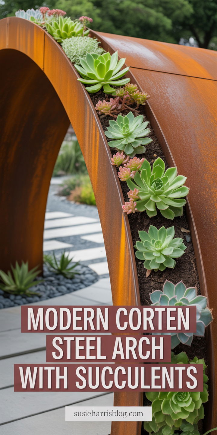 Modern Corten Steel Arch With Succulents