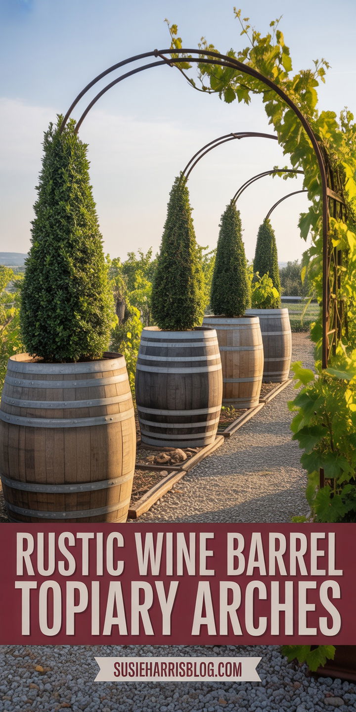 Rustic Wine Barrel Topiary Arches