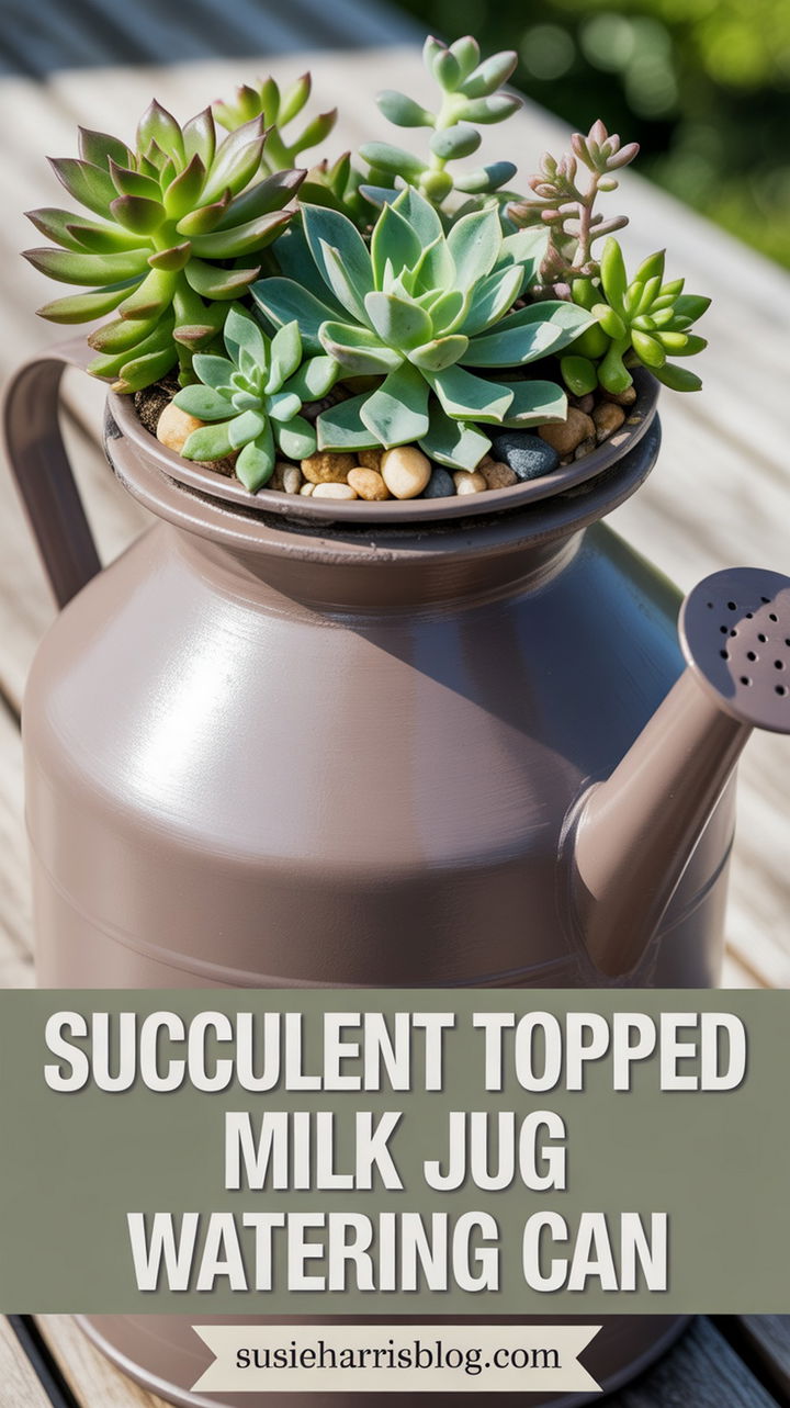 Succulent Topped Milk Jug Watering Can