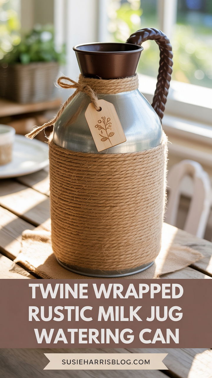 Twine Wrapped Rustic Milk Jug Watering Can