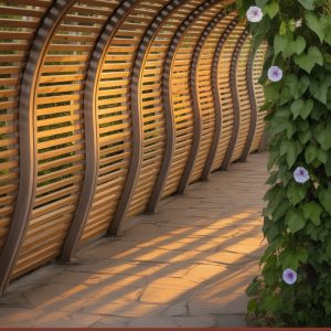 Wooden Slatted Wave Shaped Walkway Arch