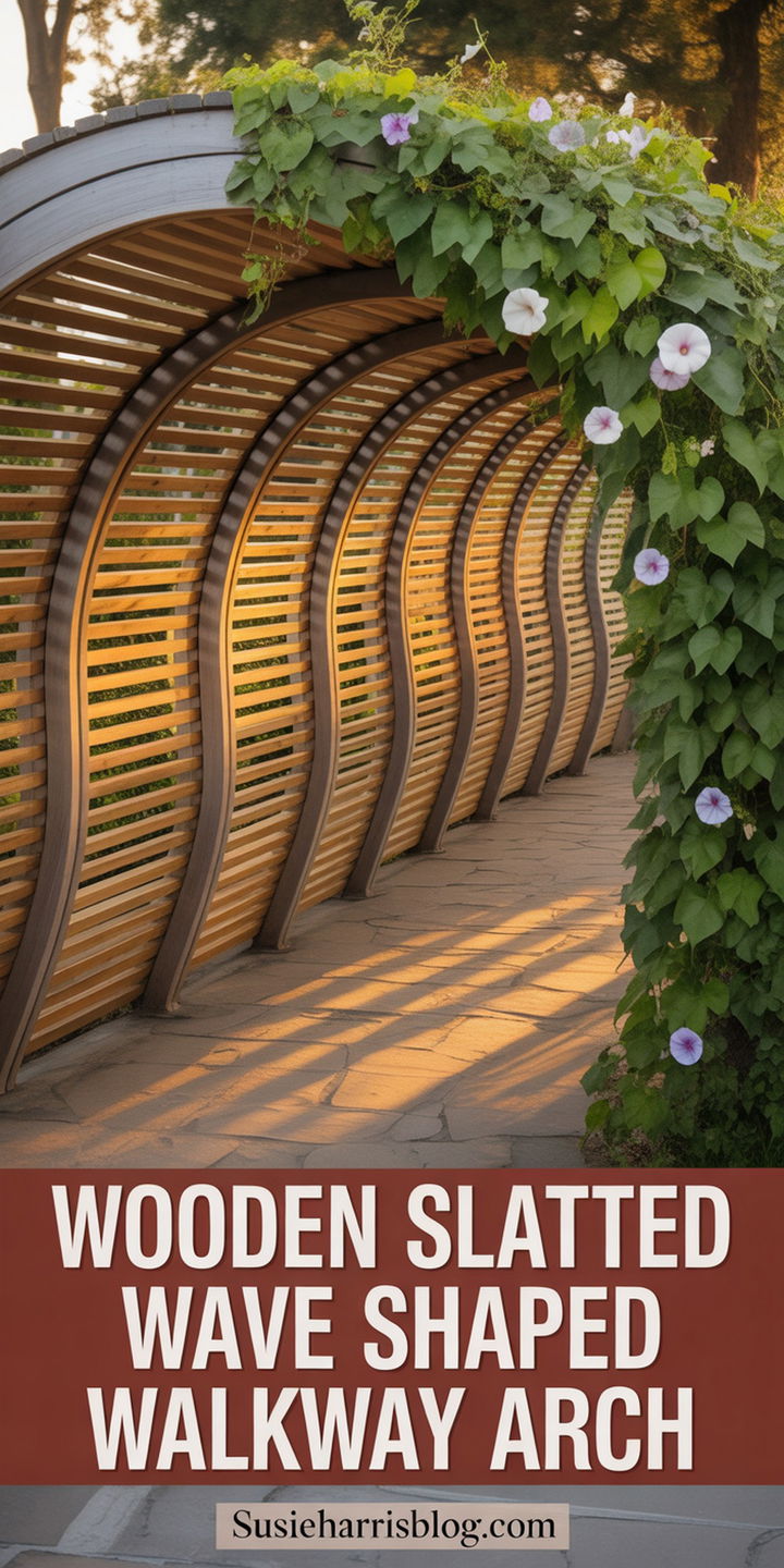 Wooden Slatted Wave Shaped Walkway Arch