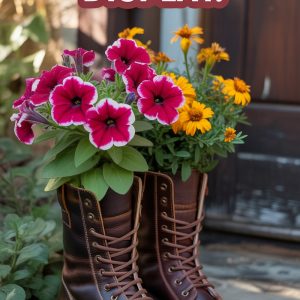 Worn Leather Boot Flower Display