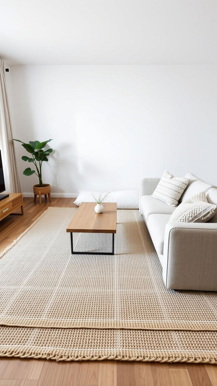 Add Quiet Texture with a Natural Fiber Rug and Two Pillows