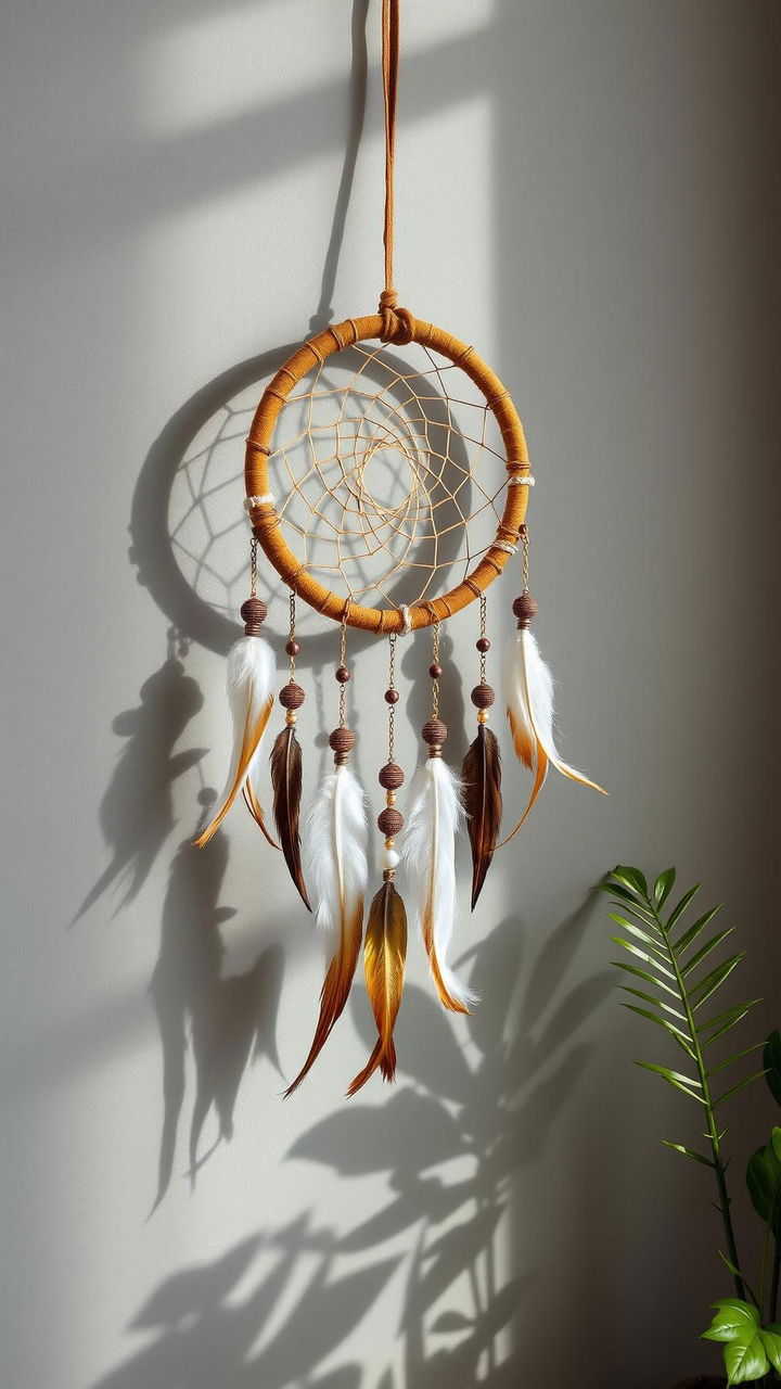 DIY Dreamcatcher With Feathers And Brass Rings