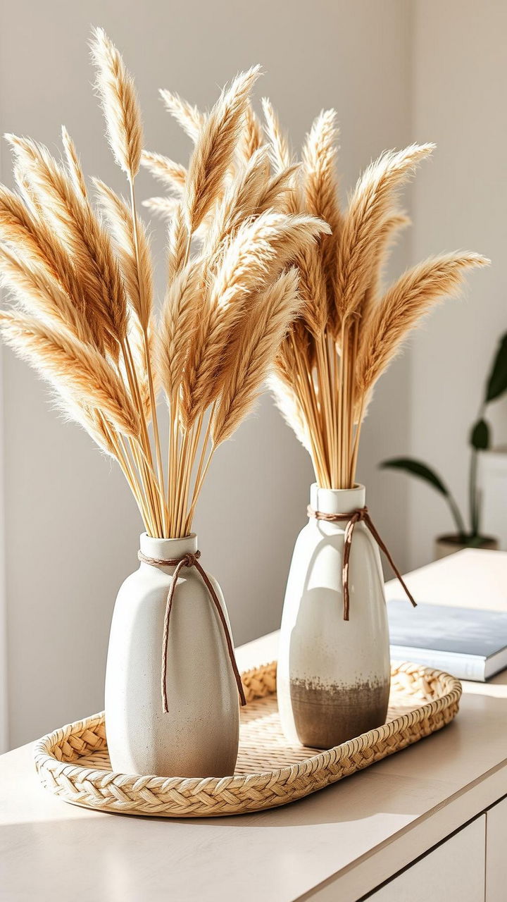 Dried Pampas Grass Arrangement In Upcycled Vases