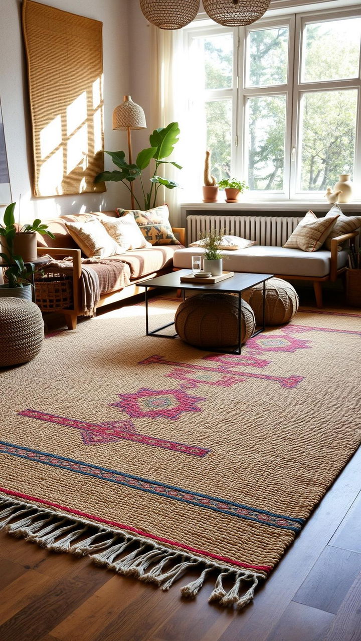 Layered Rugs Jute Base Kilim Accent