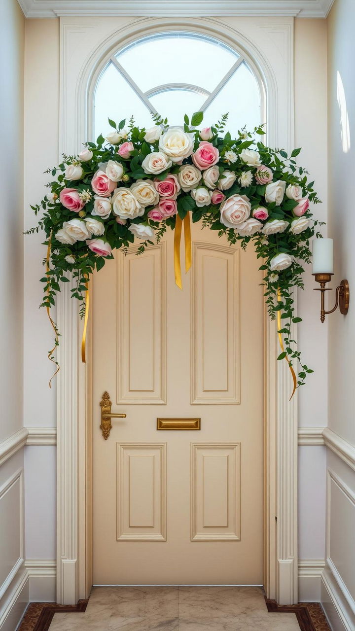 Over Door Floral Swag with Ribbons and Garlands