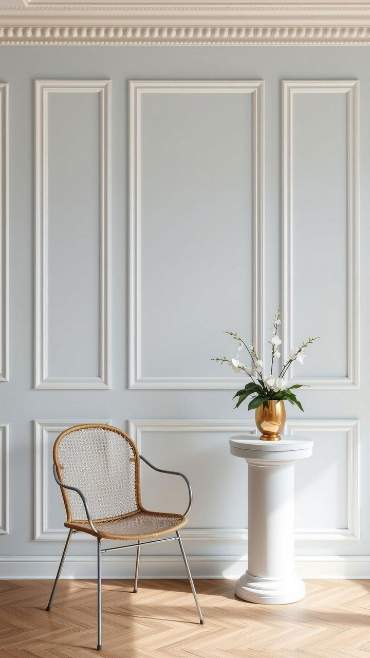 Pastel Paneled Walls with Lightweight Mouldings