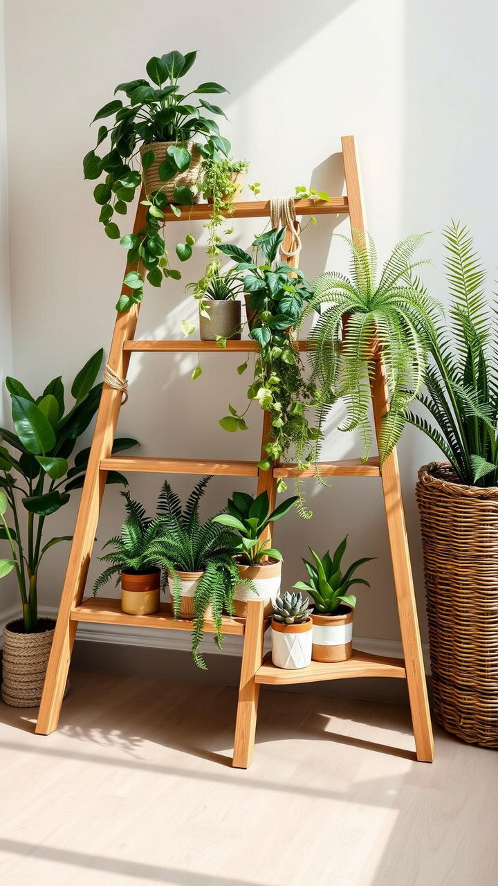 Plant Ladder Shelf With Jute Wrapping
