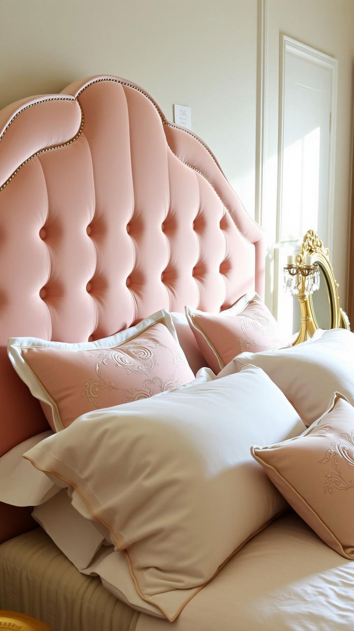 Scalloped Tufted Headboard in Blush Velvet