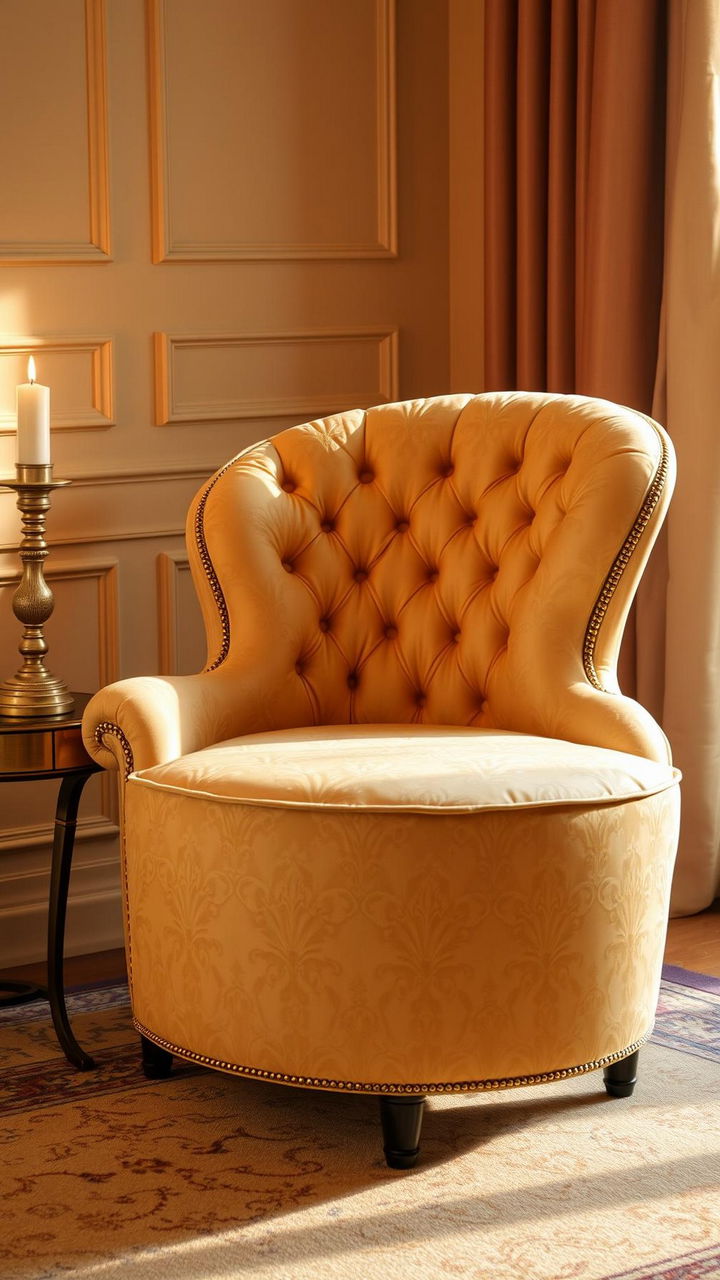 Tufted Damask Chair with Curvy Silhouette