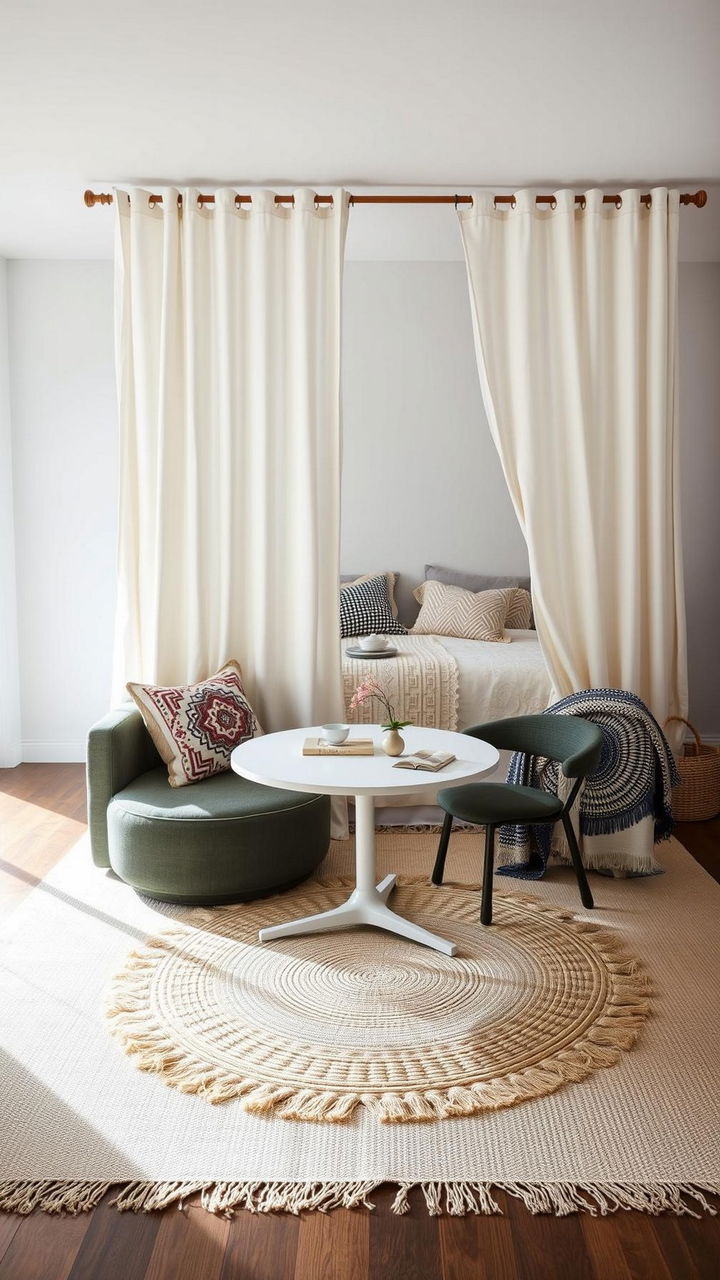 Zone with Rugs and Curtains to “Build Rooms” Without Walls